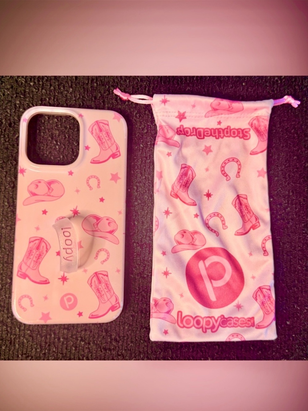 Loopy Case Pink Cowboy Boot & Hat Kids Phone Case with Printed Pouch